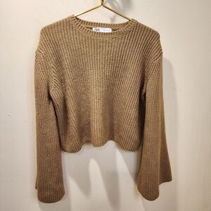 Zara Tan Ribbed Knit Pullover Crop Sweater Size M